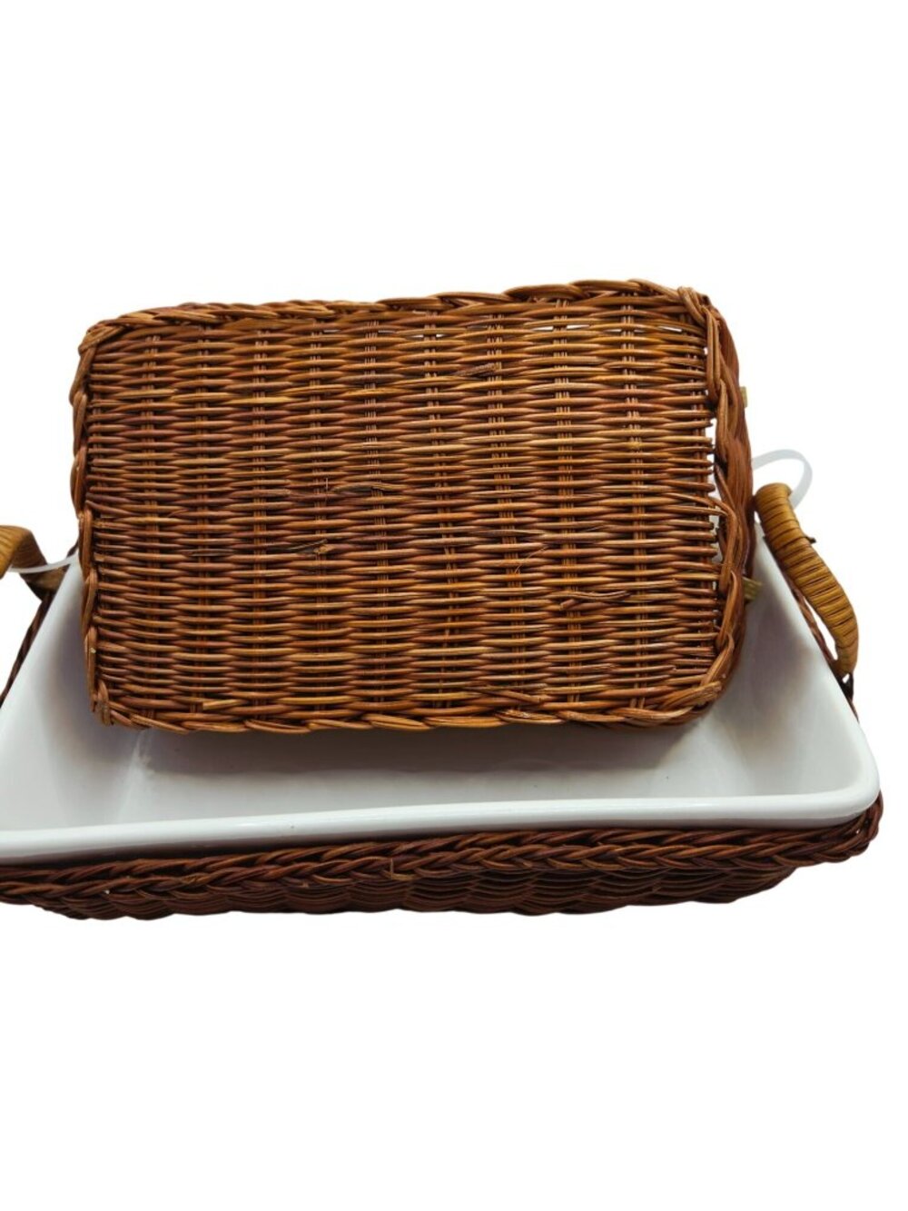 Temp-Tations Ceramic Serving Dishes Wicker Baskets Set Of 2 Rustic Brown White - Picture 3 of 14